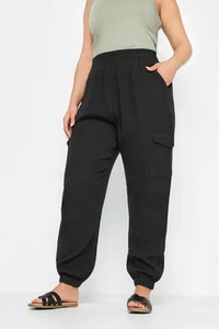 YOURS Curve Cheesecloth Cuffed Joggers - Picture 1 of 13