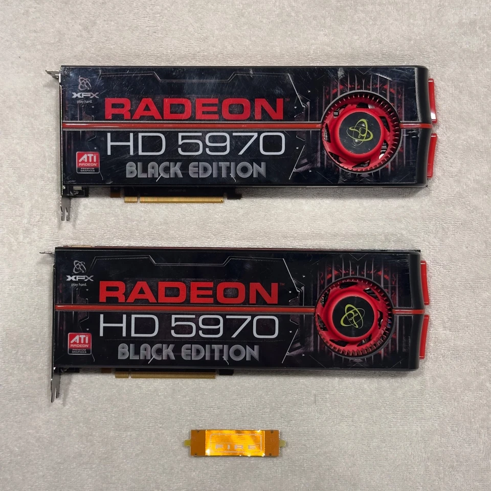 2x ATI Radeon HD 5970 Black Edition 2GB GDDR5 XFX GPU + AMD CrossFire Bridge - Image 1 of 4