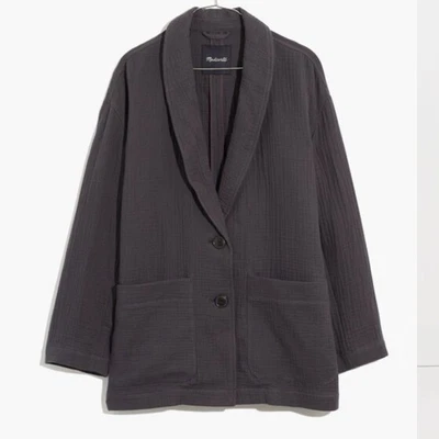 Madewell Lightspun Dorset Blazer Coal 1000% Cotton Boho Lagenlook Casual - Image 1 of 4