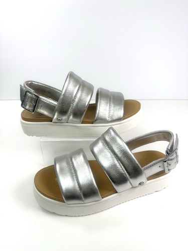 Sandalo UGG donna Zayne pelle slingback plateau taglia 5 argento metallizzato Y2K glam