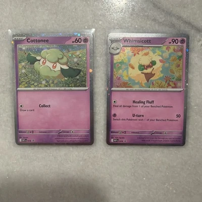Pokémon -Whimsicott 019 & Cottonee 018- Phantasmal Flames Black Star PROMOS Rare - Image 1 of 2