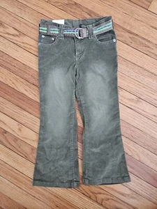Sonoma Corduroy Pants Girls Size 5 Olive Green Sequins Belt Cute Flare NWT - Picture 1 of 3
