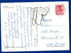 italy - POSTCARD GENOVA 40 L. MICHELANGIOLESCA 19-4-1968 for ZURIG (TASSATA) - Picture 1 of 1