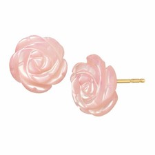 Pink Natural Mother-of-pearl Flower Stud Earrings in 14k Gold