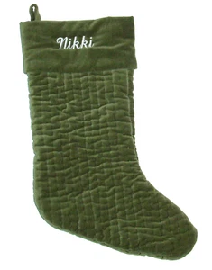 Pottery Barn Green Velvet Christmas Holiday Stocking NIKKI MONOGRAM - Picture 1 of 3