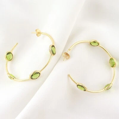 Unique Good Quality Peridot Quartz Gold Plated Hoop Earring Wedding Gift Her - Image 1 of 3