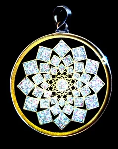 Lotus of 1000 Petals  HANDMADE pendant Rainbow white on Black Tormaline gemstone - Picture 1 of 6