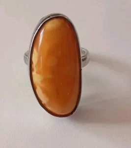 Anello vintage misura 9 argento sterling 925 tuorlo d'uovo butterscotch ambra 11,16 grammi - Foto 1 di 19