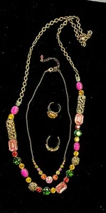 Sorrelli Bronze Tone Pink Green Crystal Necklaces Rings Lot Of 4 PA12 - Picture 1 of 5