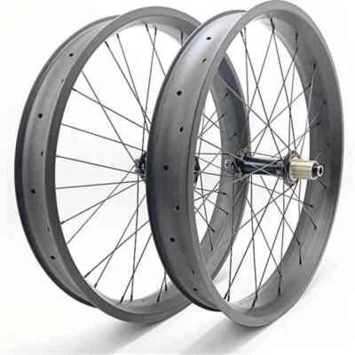 26er Carbon Fat Bike Wheels 80x25mm Tubeless Snow Bicycle Wheelset Thru Axle - Image 1 of 4