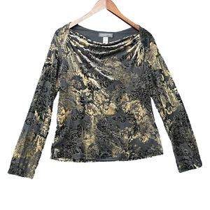Vintage Jones New York Womens Velvet Burnout Top Size M Gold Y2K Gothic LS - Picture 1 of 16