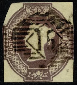 1847 6d Purple SG60wi Wmk Inverted Cut Square Crisp Numeral FU Cat. £1,000.00 - Picture 1 of 1