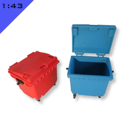 3D PRINTING CORNER 2x GEWERBLICHER ABFALLBEHÄLTER Weelie Mülleimer 1:43 Maßstab O Stärke Miniatur Diorama