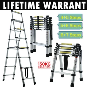 Collapsible Telescopic Ladder Loft Roof Step Ladders Extension Foldable Aluminum - Picture 1 of 18