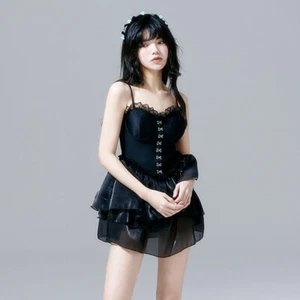 Women Swimsuit Swimwear Ruffle Short Dress Strappy Summer Beach Hoilday Black - Picture 1 of 10