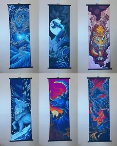 Japanese Print Wall Hanging Scroll Wolf/Tiger/Dragon/Snake/Bull/Horse Lot Of 6 - Picture 1 of 13