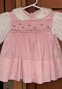 Baby Girls Vtg Handmade Smocked Bumblebees Flowers 18-24 Mo. Dainty Beautiful - Picture 1 of 8
