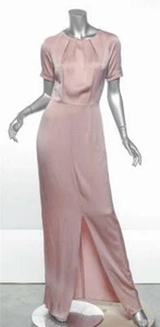 BEULAH Dusty Pink Short Sleeve Long Maxi Front Slit Pleated Bust Dress US4 UK8 - Picture 1 of 5