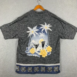 Camisa Tommy Bahama Para Hombres Grande Gris Cuello Lazo 100% Seda Hawaiana Ocio - Imagen 1 de 14