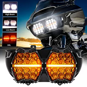 Newest Brightest Dual LED Halo Headlight For Harley Road Glide 2015-2024 Motor - Picture 1 of 14
