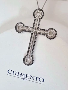 CHIMENTO RARE 18k WHITE GOLD BLACK WHITE DIAMOND PENDANT NECKLACE BIG CROSS - Picture 1 of 19