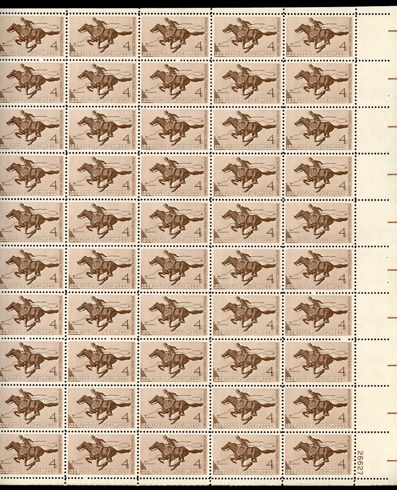 United States 1960 Pony Express Centennial Sc# 1154 Complete Sheet Mint XF OG NH - Image 1 of 1