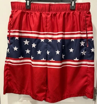 Men’s XL American Flag Swim Trunks patriotic July 4th red white blue - Image 1 of 4