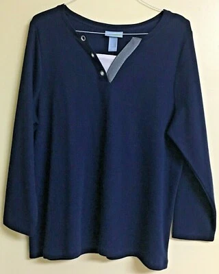 Women's Pullover Top Liz & Me Sport V-Neck Long Sleeve Shirt  0X 16W Navy NWT - Image 1 of 4