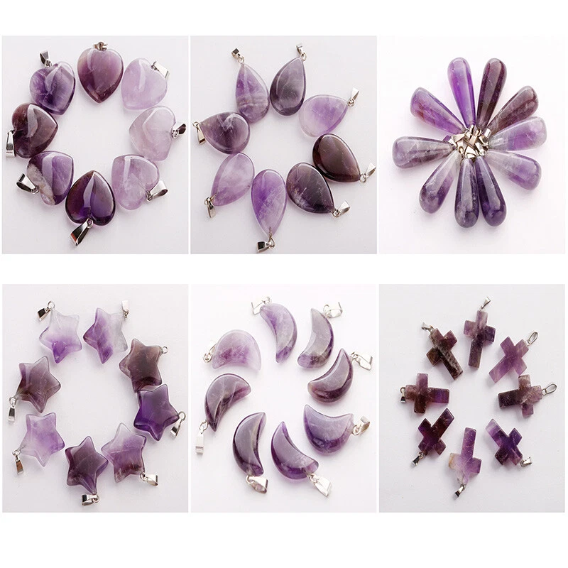 50 piezas Dijes Cuarzo Natural Cristal Amatista Piedra Corazón Colgante para Joyería  Foto 1 de 1