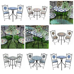 New Garden Table w 2 Chairs Set Metal Indoor Outdoor Balcony Cafe Patterned - Picture 1 of 40