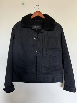 Rag & Bone Black Shearling Denim Jacket Medium Made In USA - Image 1 of 4