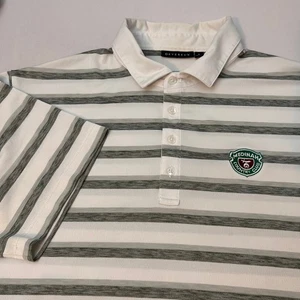 Devereux Men's L Medinah Country Club Golf Polo Shirt White Gray Striped - Picture 1 of 6