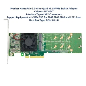 PCIe 3.0 x8 to 4x M.2 NVMe SSD Adapter Card with PLX8747 and Low Profile Support - Picture 1 of 5