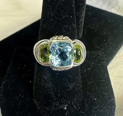Anillo JUDITH RIPKA plata esterlina topacio azul y peridoto verde; talla 8,75 Foto 1 de 4