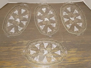 Vintage Anchor Hocking 4 Clear Glass Grape Serva Snack Plates Trays 11" - Picture 1 of 13