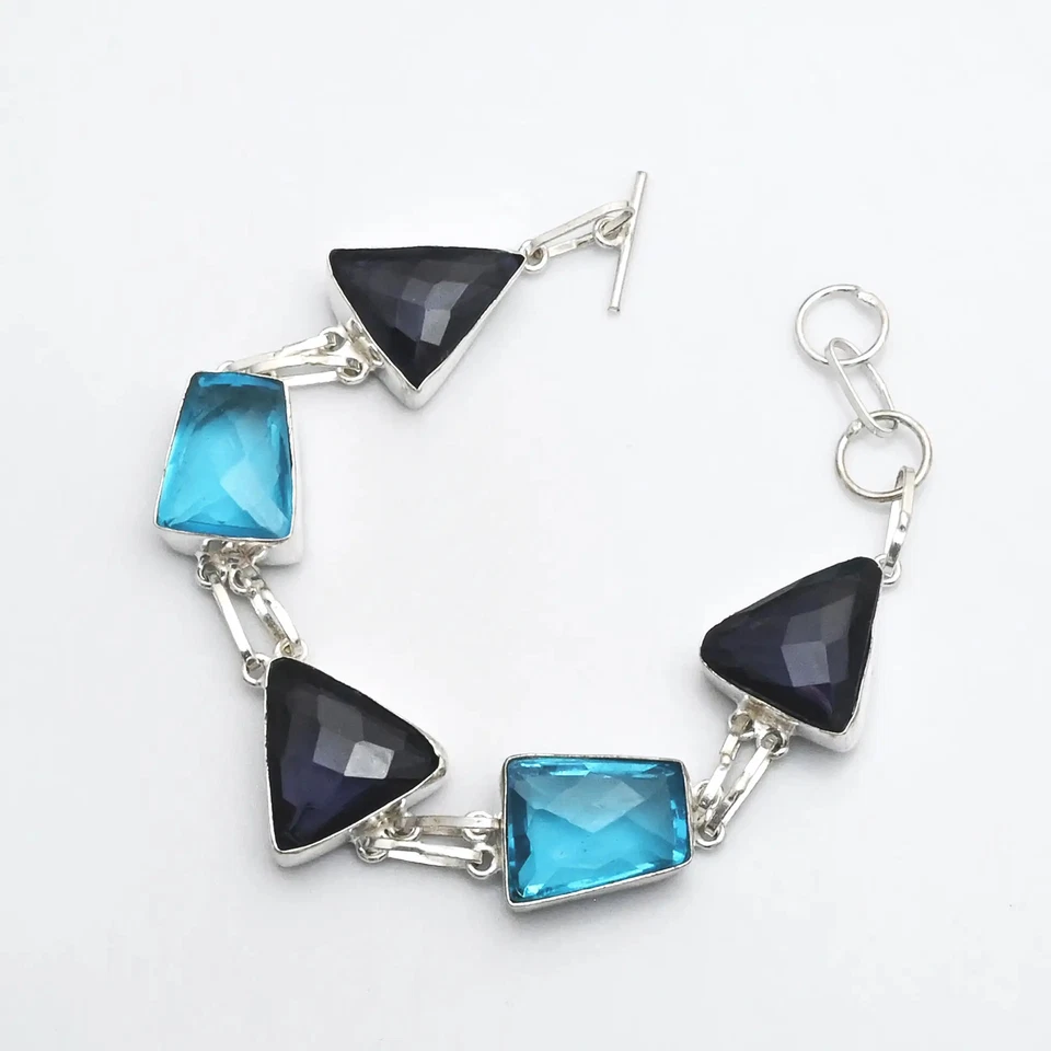 Pulsera hecha a mano de piedras preciosas de topacio azul amatista 27 gms para mujer AB 25210 Foto 1 de 1