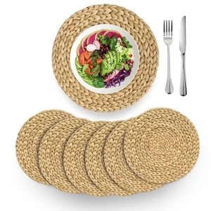 Woven Placemats Round Set of 6, Natural Water Hyacinth Weave Placemat for Din... - Picture 1 of 7