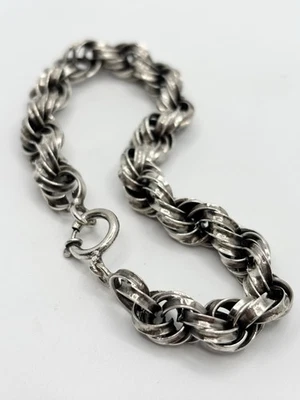 Old Vintage Italian 925 Sterling Silver Twisted Link Sculptural Bracelet Signed - Image 1 of 4