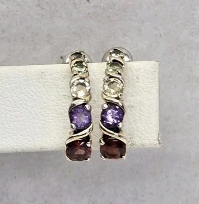 ROSS SIMONS 925 Sterling Silver Multigemstone Half Hoop Earrings  - Image 1 of 4