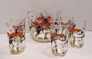 Vtg Hazel Atlas Pheasant Ice Bowl & 5-2 oz Glasses - Picture 1 of 11