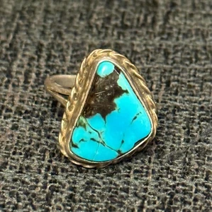 Vintage Sterlingsilber Türkis Ring Freeform Cabochon Southwestern Handarbeit Gr.4,5 - Bild 1 von 13