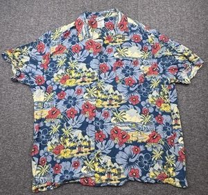 Disney Parks Hawaiian Camp Shirt Mens Sz L Blue Mickey Mouse Surfboard Tropical - Picture 1 of 12