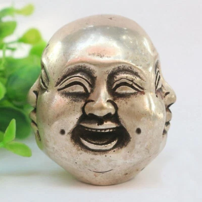 collectable tibet silver Archaic statue de Buddha du 4 face head H:6cm - Image 1 of 4