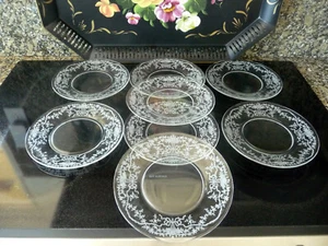 Set 6~Vintage Fostoria CORSAGE Etched Glass Salad/Bread/Dessert Plate/Dishes~7.5 - Picture 1 of 12