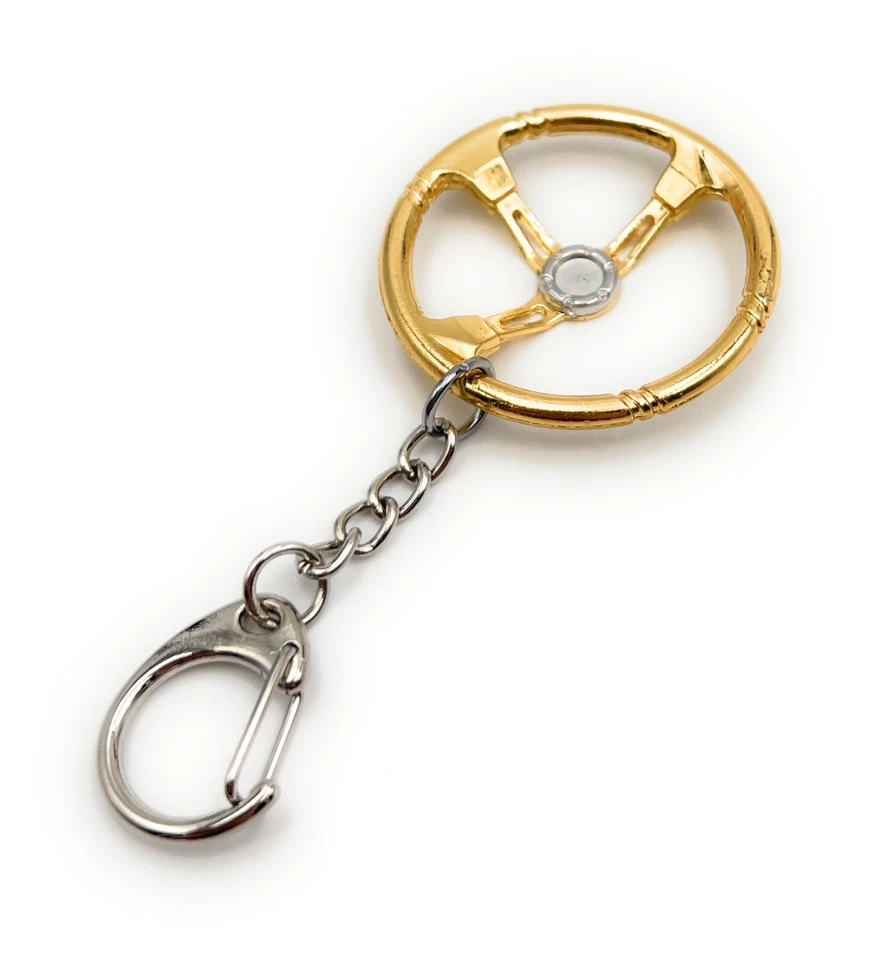 Steering Wheel Gold Car Tuning Key Ring Pendant Made of Metal Gold - Image 1 of 4