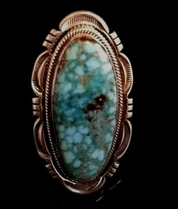 Size 10 Navajo Signed Turquoise Mountain Turquoise Sterling  Ring Cecil Atencio - Picture 1 of 10
