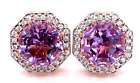Fara Rose Gold Plated Over Sterling, White Zircon & Amethyst Halo Stud Earrings!