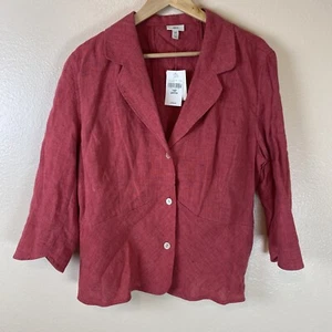 J.Jill 18P 100% Linen Red Blazer Jacket Garden Party Lagenlook Button Up - Picture 1 of 4