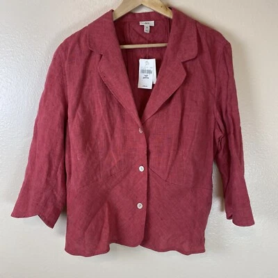 J.Jill 18P 100% Linen Red Blazer Jacket Garden Party Lagenlook Button Up - Image 1 of 4