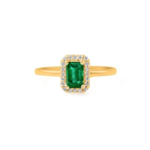 Natural Emerald Diamond Cut Solid 14k&18k Gold Birthday Gift Women Ring Jewelry - Picture 1 of 11